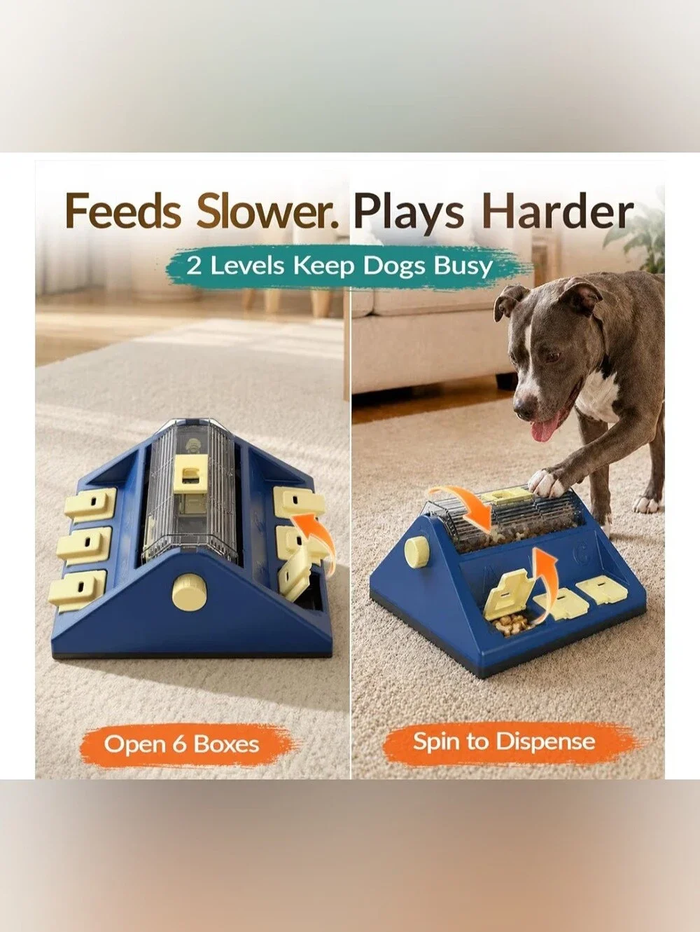 2-Level Dog Puzzle Toy Rotating Treat Dispenser for Small/Medium DogsL. 4-cup